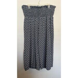 Boho Navy White Geometric Wide-Leg Elastic Waist Pants 2XL